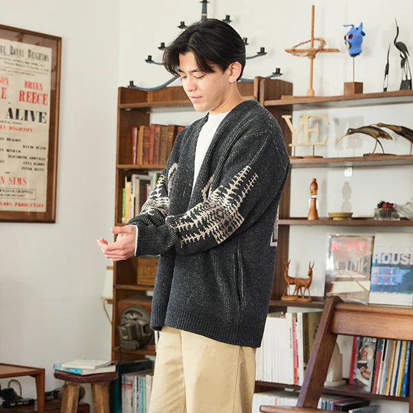 ペンドルトン ×  ビームス マジェスティ柄 ロングカーディガン F 茶 モヘア×シェブロン×ダブルジャカード！BEAMS PLUSの冬カーディガン