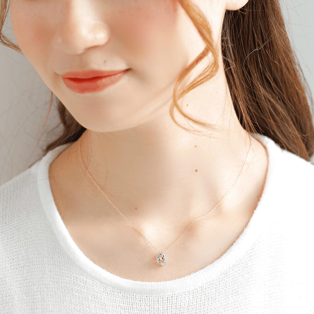 モルガナイト ネックレス 18金 k18 ダイヤ ダイヤ取り巻き 18k