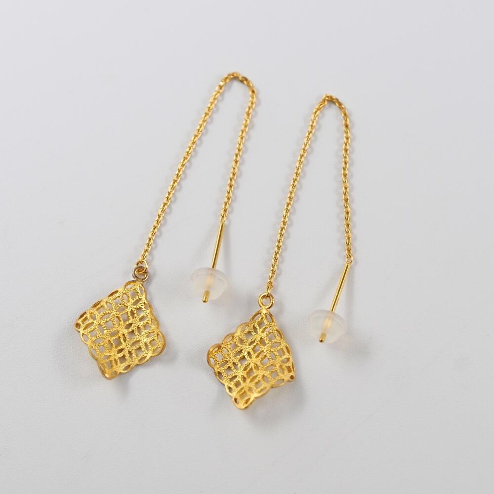24金 ピアス 24金ピアス 純金 k24 K24 長い ゴールド チェーン ひし形