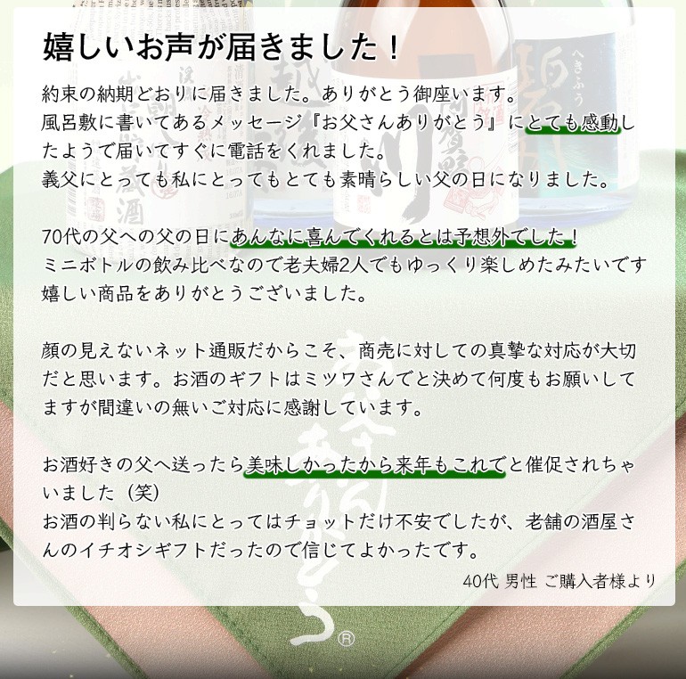 父の日 日本酒 各地の銘酒 飲みきりサイズ4本セット お父さんありがとうの風呂敷包み ミニボトル