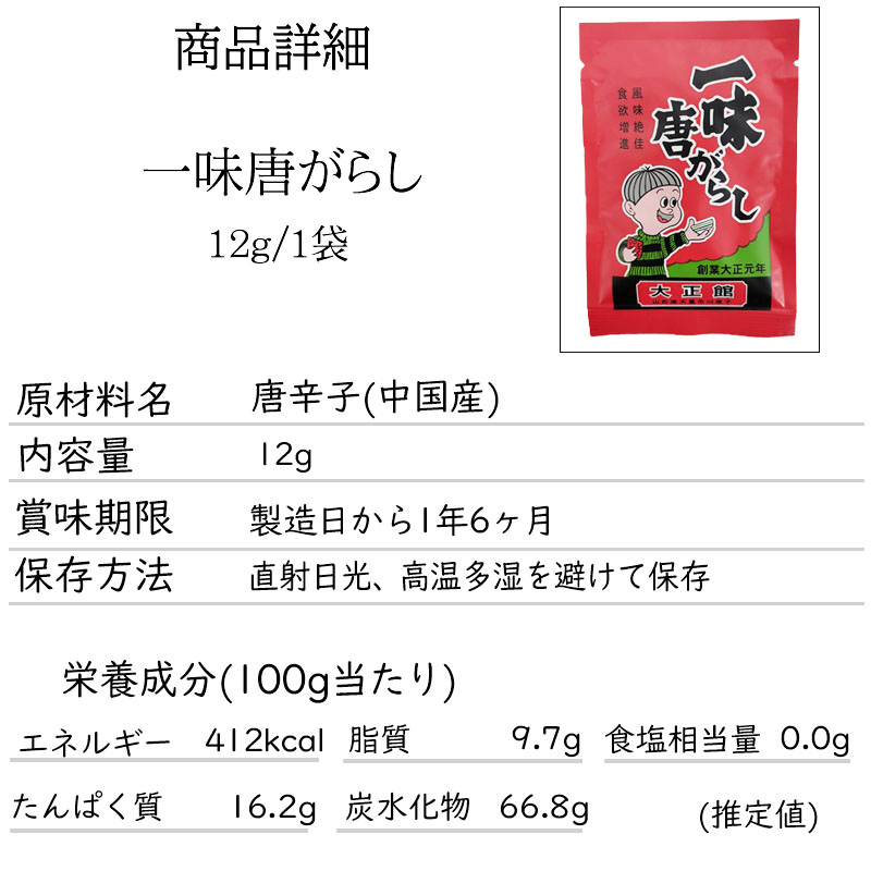 一味 七味 唐辛子 4袋セット 各2 48g(12g×4) 無添加 スパイス 香辛料 