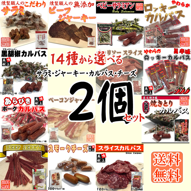 サラミ カルパス ビーフジャーキー おつまみ 14種から選べる2種
