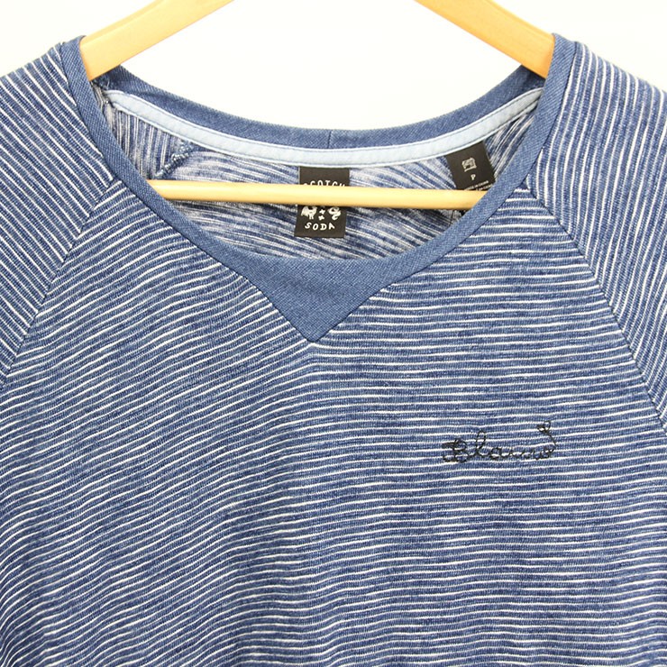メゾンスコッチ MAISON SCOTCH 正規販売店 レディース 七分袖Tシャツ Striped indigo Tee MAISON SCOTCH メゾンスコッチ 正規販売店 レディース 七分袖T