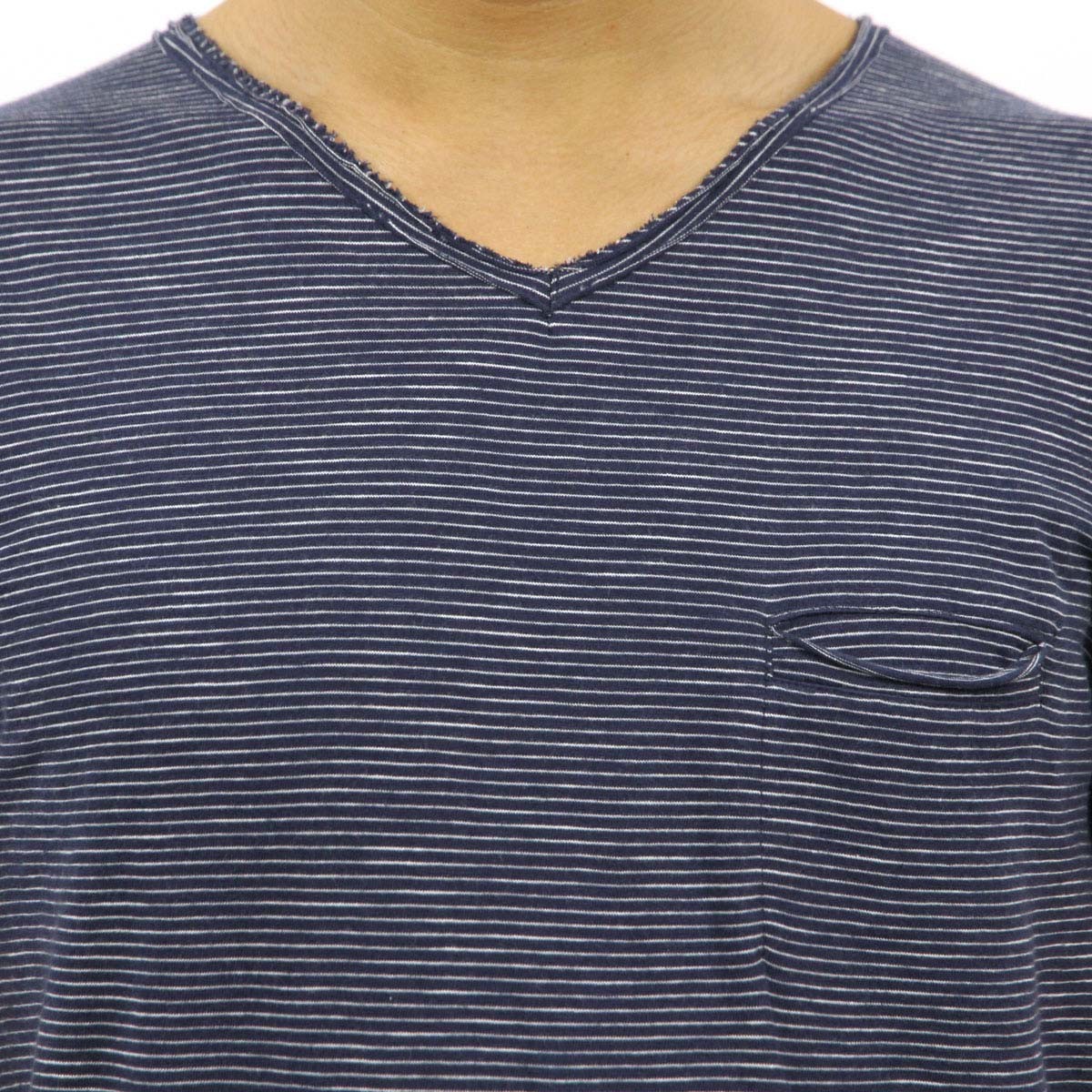 ディストレス DSTREZZED 正規販売店 メンズ 半袖Tシャツ V-NECK S/S IRREGULAR STRIPE TEE 202264 69 NAVY