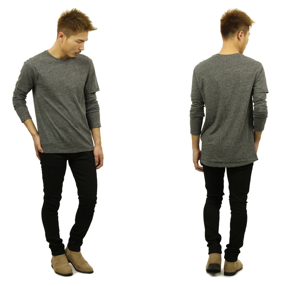 スコッチアンドソーダ ロンT メンズ 正規販売店 SCOTCH＆SODA 長袖Tシャツ FAKE DOUBLE LAYER LONG SLEEVE TEE 139746 0810 43413 GRAPHITE MELANGE クリスマス プレゼント ラッピング SCOTCH＆SODA（スコッチアンドソーダ） ロンT メンズ 正規販売店 長袖T