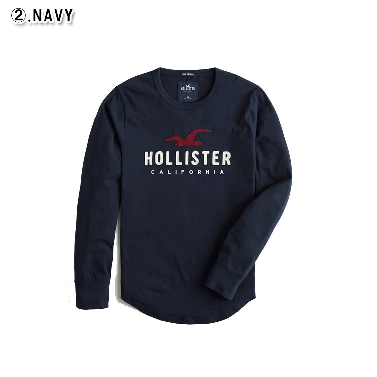 ホリスター Tシャツ HOLLISTER 正規品 メンズ クルーネック ロゴ ロンT 長袖Tシャツ カーブヘム Applique Logo  Graphi クリスマス プレゼント ラッピング