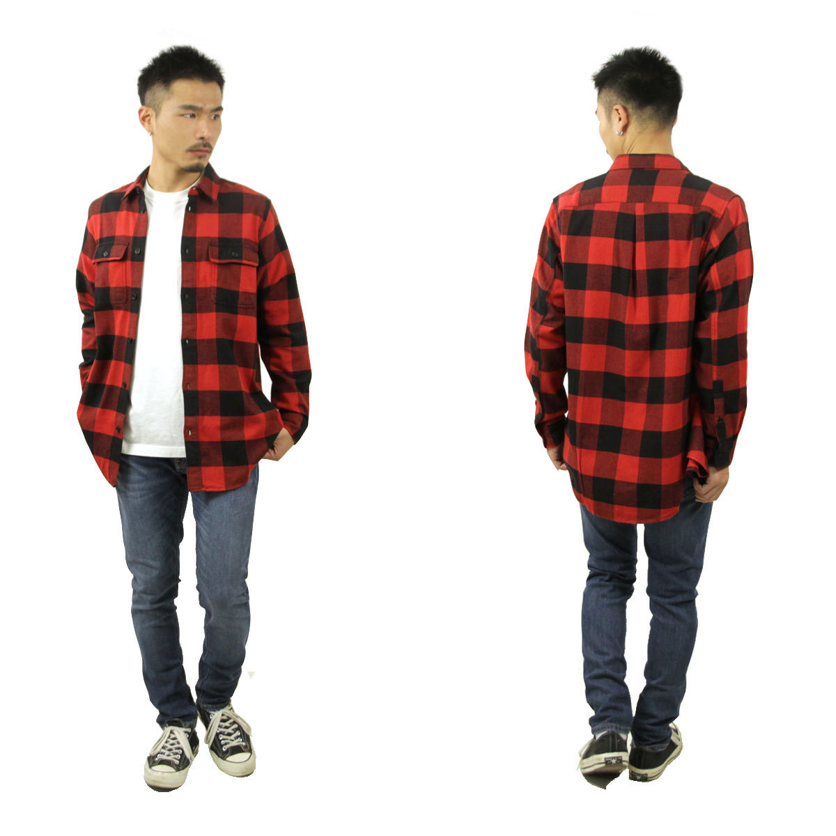 ヌーディージーンズ シャツ メンズ 正規販売店 Nudie Jeans ネルシャツ フランネルシャツ 長袖シャツ GABRIEL BUFFALO  CHECK SHIRT POPPY RED R35 140665