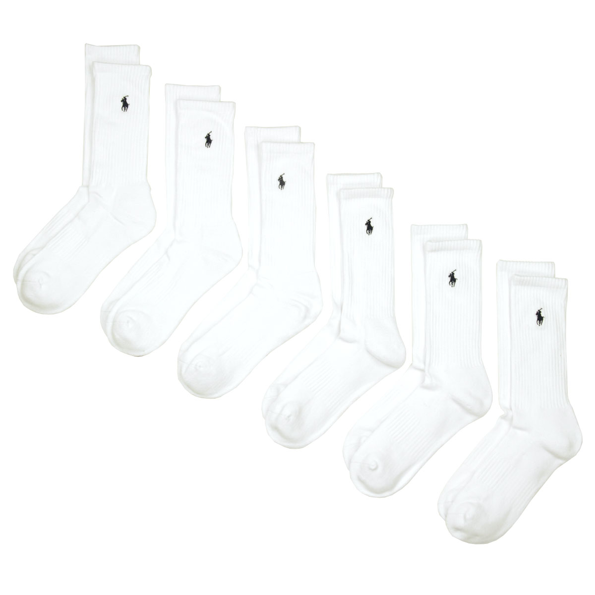 ポロ ラルフローレン メンズ 靴下 正規品 POLO RALPH LAUREN 6枚組 アンダーウェア ソックス 6 PACK・RIB SPORT CREW POLO SOCKS 821005PK2 100 WHITE
