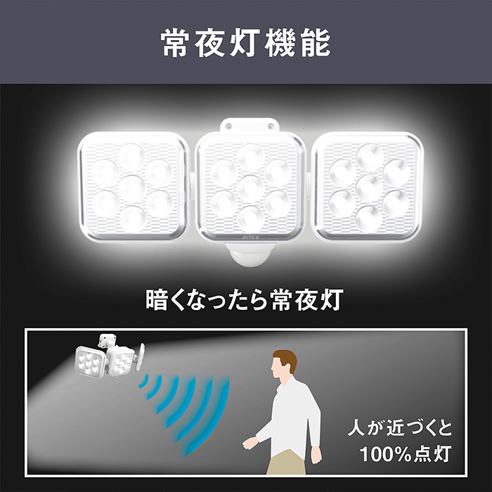センサーライト ソーラー 5W×3灯 屋外 人感センサー フリーアーム式 LED 防犯ライト RITEX_5