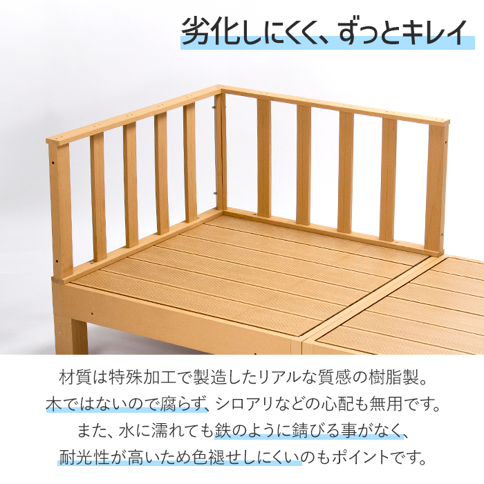ウッドデッキ　人口木　柵のみ　コーナー、ストレートガード2点セット　ブラウン コーナーパネル ウッドデッキ 人工木 柵 ガード 手すり ベランダ 縁側