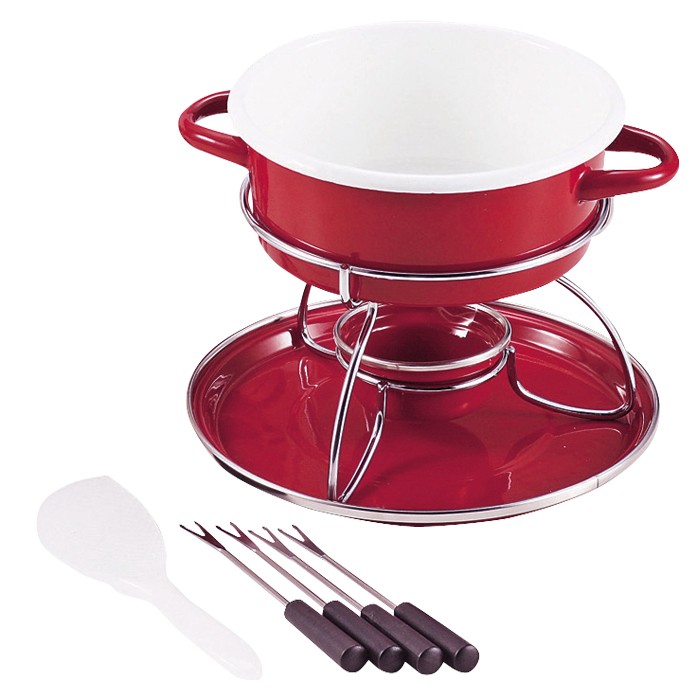 ミニフォンデュセット フォンデュ鍋 ホーロー鍋 フォーク4本付き ヘラ