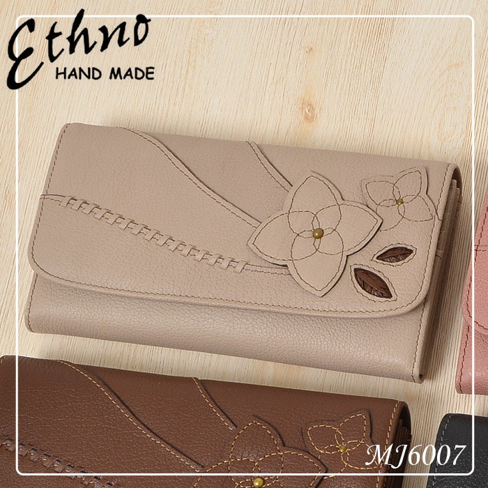 ETHNO エスノ 長財布 かぶせタイプ コサージュ 多収納 上品 mj6007