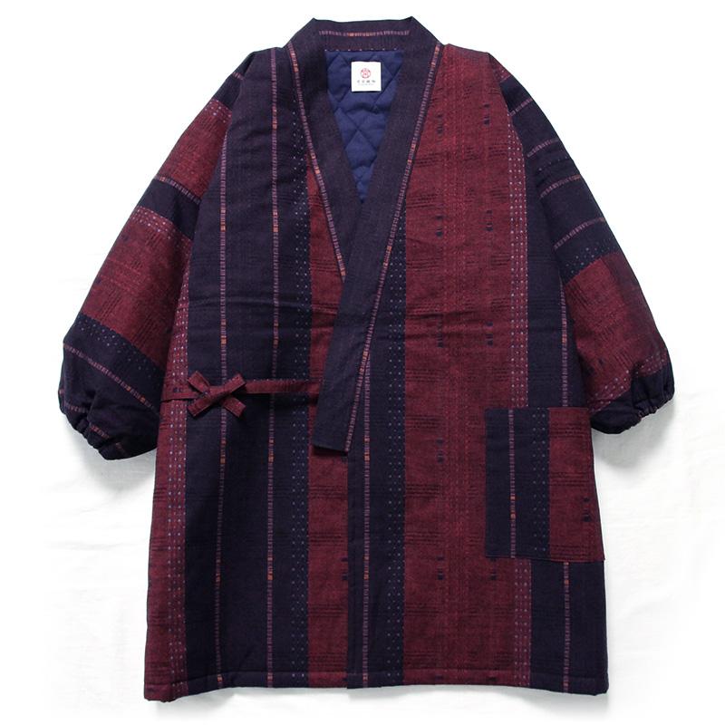 四つ紐キルト 水仙 紺・赤 裏地:キルティング仕立て 袖口ゴム 男女兼用 宮田織物 日本製 上っ張り