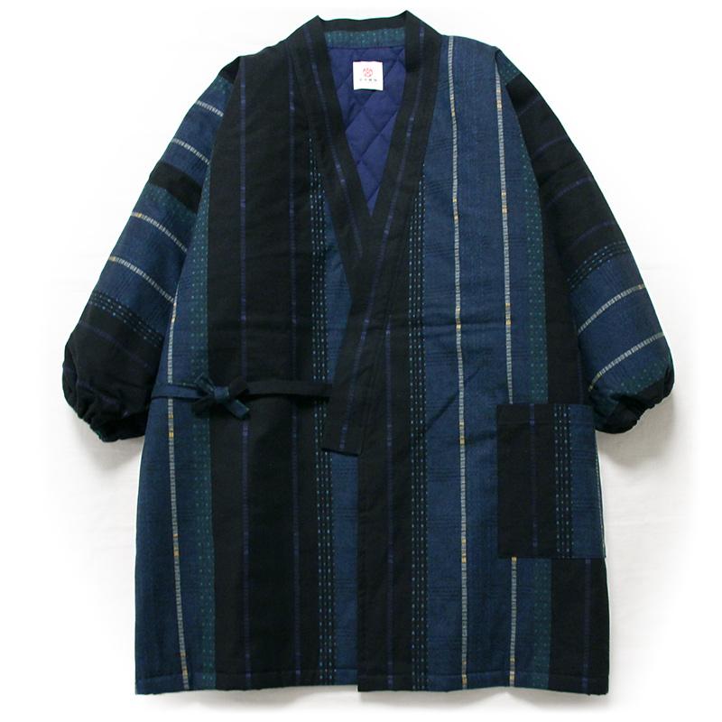 四つ紐キルト 水仙 紺・赤 裏地:キルティング仕立て 袖口ゴム 男女兼用 宮田織物 日本製 上っ張り