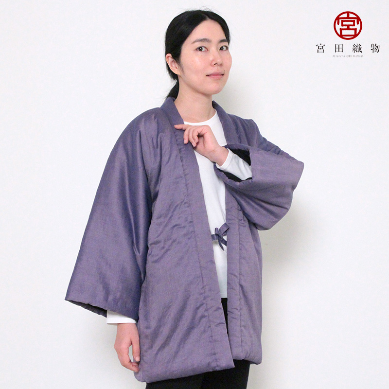 半纏 藤紫 袢天 パープル ※シルキーキャッチ加工 中わた 綿100% 身丈