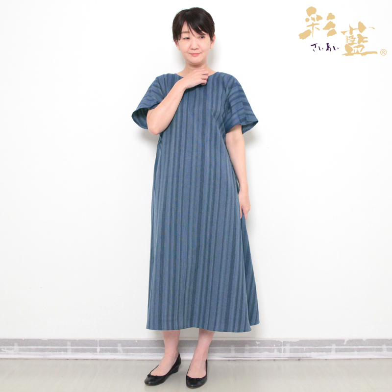 宮田織物　彩藍　5分袖ワンピース 宮田織物 ワンピース 彩藍 星河 紺のみ 綿100％ レディース 女性