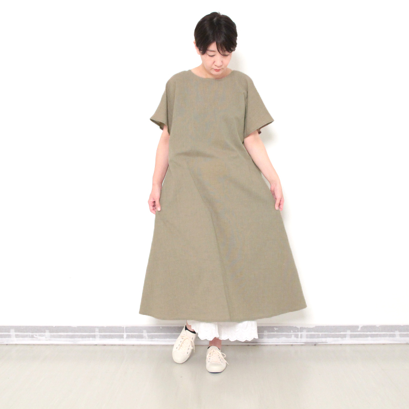 宮田織物 ワンピース 彩藍 刺子 ベージュ 綿100％ レディース : 宮田