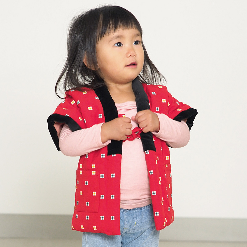 半袖半纏 こどもやっこ 綿カット柄 紺/赤 90/100/110cm 日本製 宮田