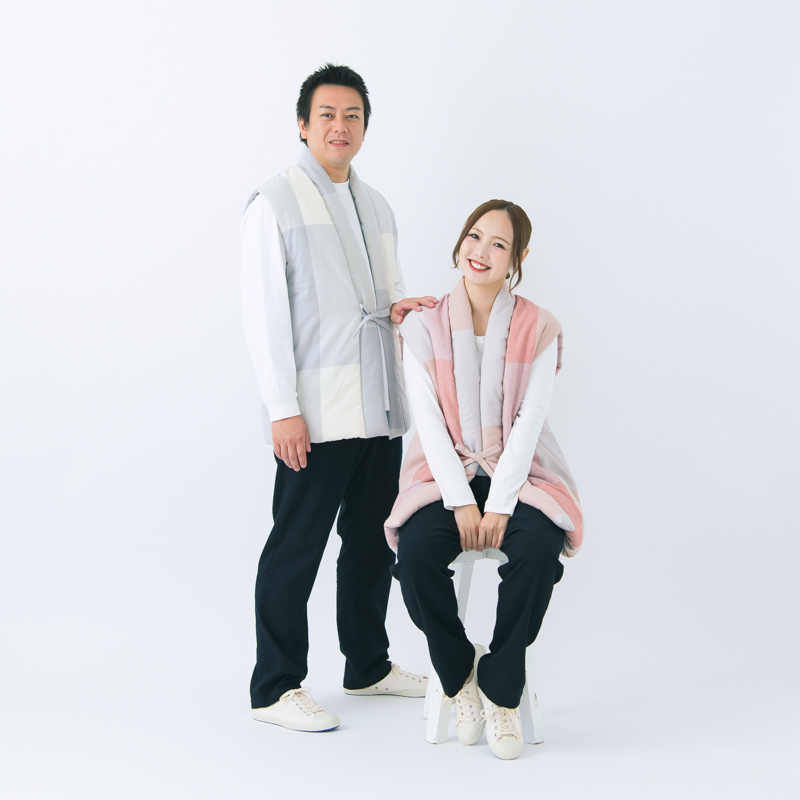 袖なし半纏 [nodoka ポンチョ] 白 ピンク 混紡わた/フィット型 身丈