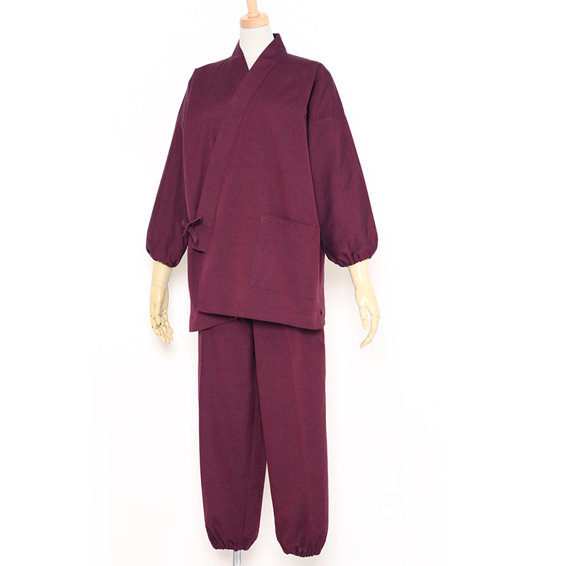 作務衣「ちぢみ織り」エンジ