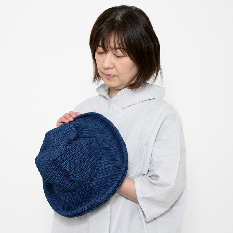 ギフト 五感 gokan 帽子 ツバ広 レディース 藍糸織り 紺 綿100