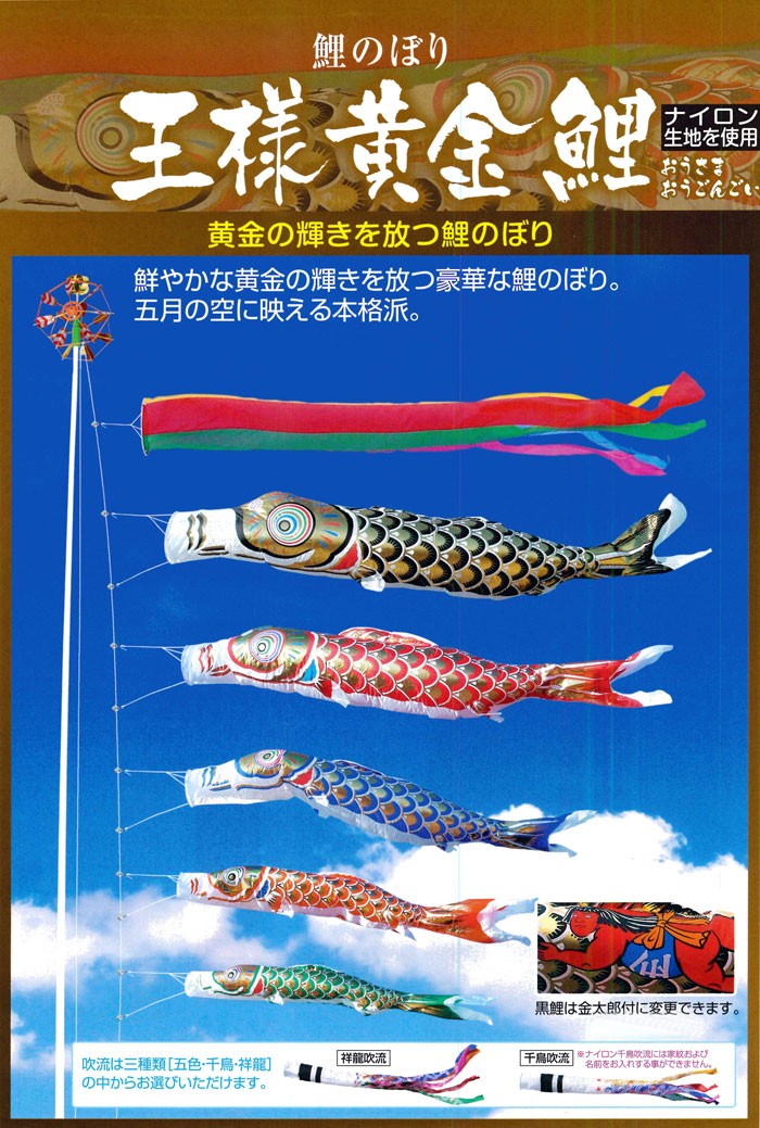 五月 五月飾り 端午の節句 鯉のぼり こいのぼり 王様黄金鯉セット 五色