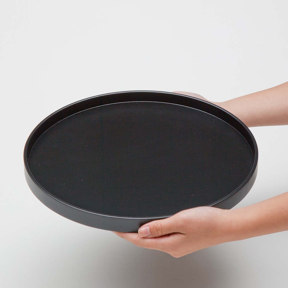 みよし漆器本舗 木製 尺寸 丸盆 30cm 黒 ブラック 無地 配膳盆