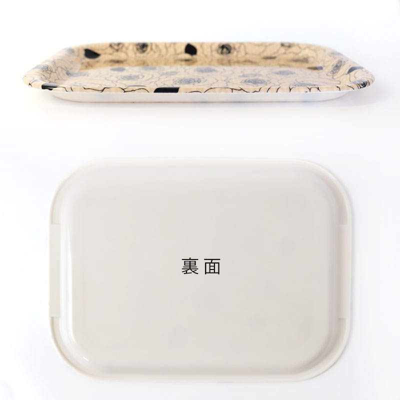 みよし漆器本舗 ノンスリップトレー ローズ 花柄 小長盆 ベージュ 30cm
