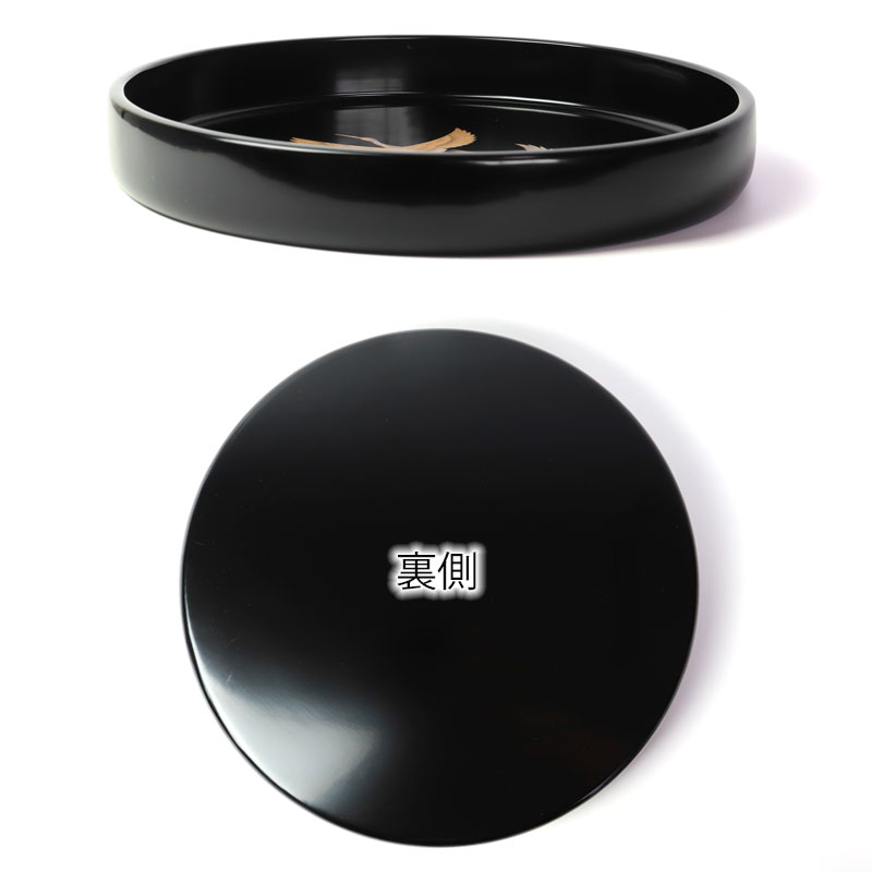 みよし漆器本舗 お盆 紀州漆器 木製 丸盆 二羽鶴 30cm 天然木製