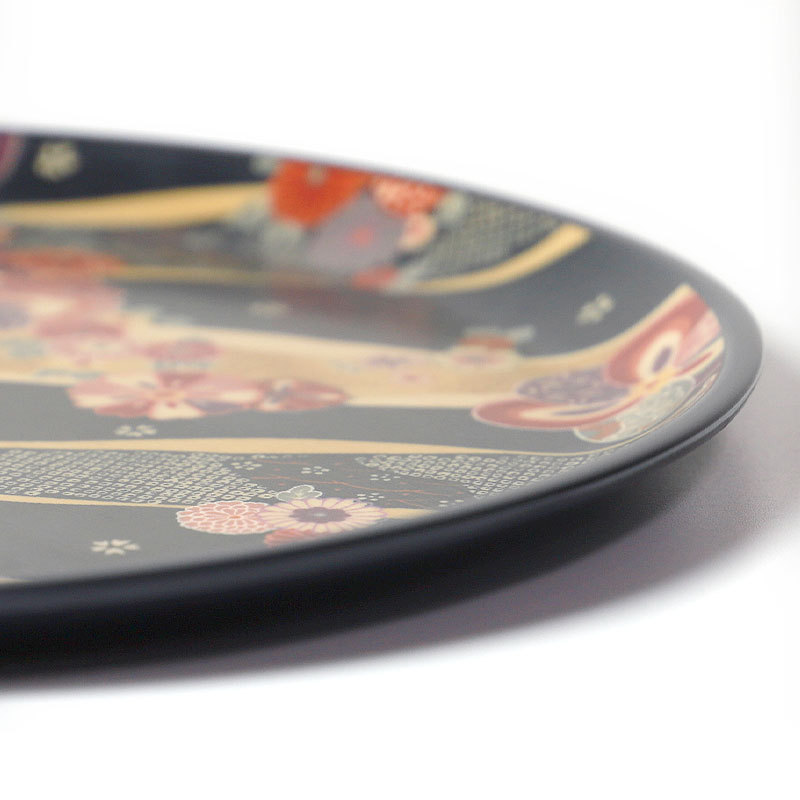 みよし漆器本舗 お盆 トレー 30cm 紀州塗り 丸盆 紺友禅 おしゃれ 丸型