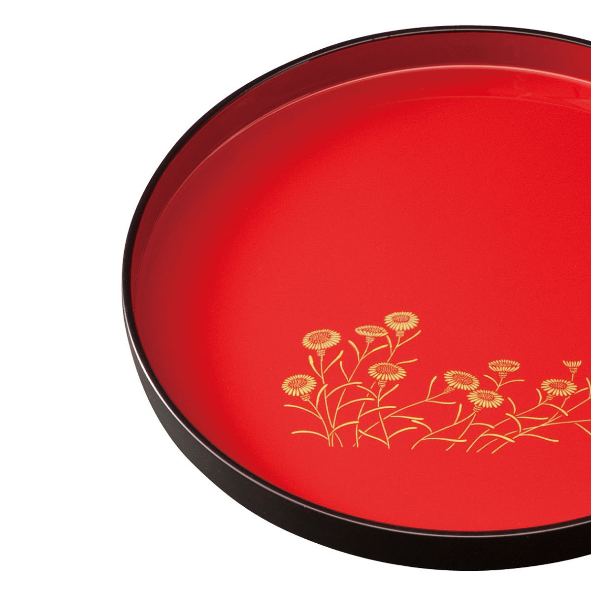 みよし漆器本舗 紀州塗り お盆 トレー 8寸 丸盆 朱 野菊 茶盆 おしゃれ