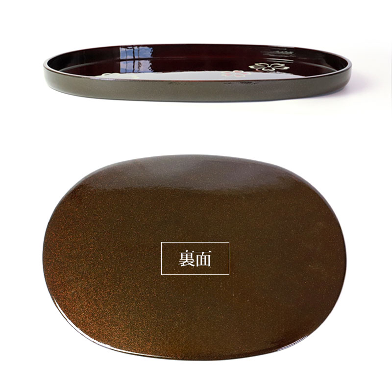 みよし漆器本舗 小判盆 45cm MAKOTO japan 溜 花ゆらり 日本製 お盆 お