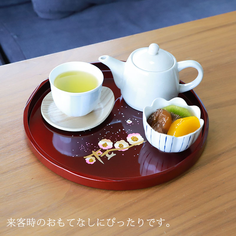 丸盆 玉虫塗 桜 トレー 30cm 10寸 紀州塗り お盆 来客用 おもてなし