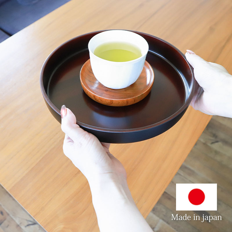 みよし漆器本舗 お盆 トレー すべらない 紀州塗り 丸盆 直径 24cm 日本