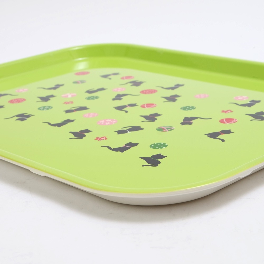 みよし漆器本舗 お盆 ノンスリップ ねこcafeトレー 38.5cm グリーン 食