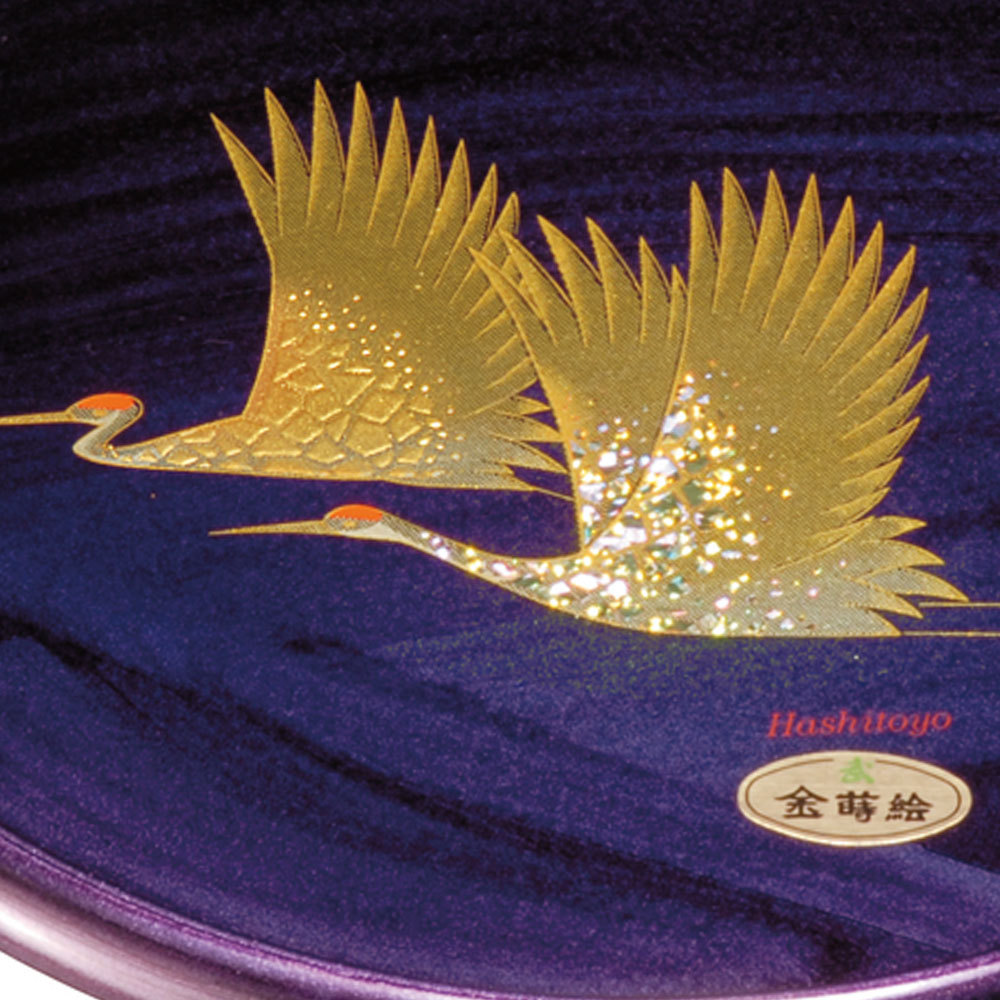 みよし漆器本舗 紀州塗り お盆 トレー 10寸 30cm 丸盆 紫雲杢 雅鶴 金