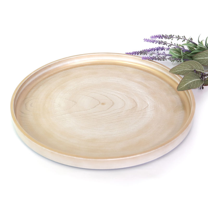 みよし漆器本舗 紀州塗り お盆 トレー 10寸 30.3cm 丸盆 金彩 白ケヤキ