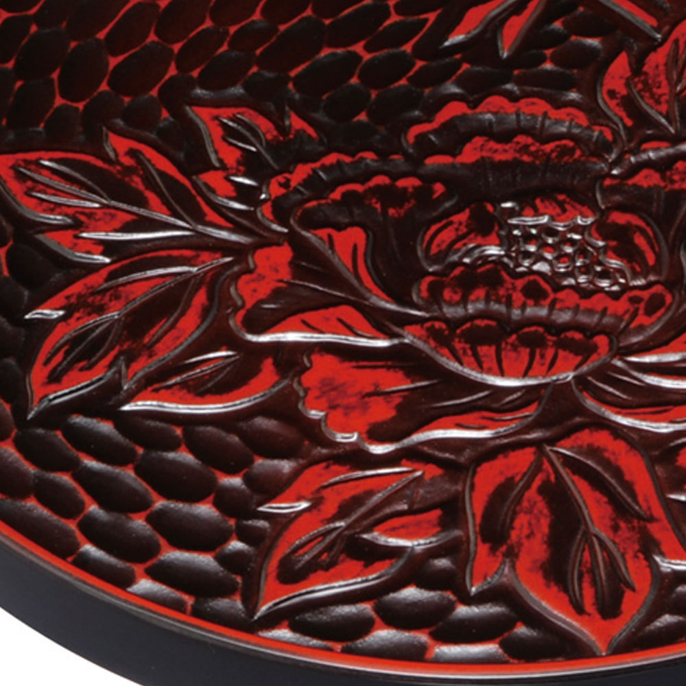 みよし漆器本舗 紀州塗り お盆 トレー 8寸 24cm 丸盆 鎌倉 ぼたん 和風