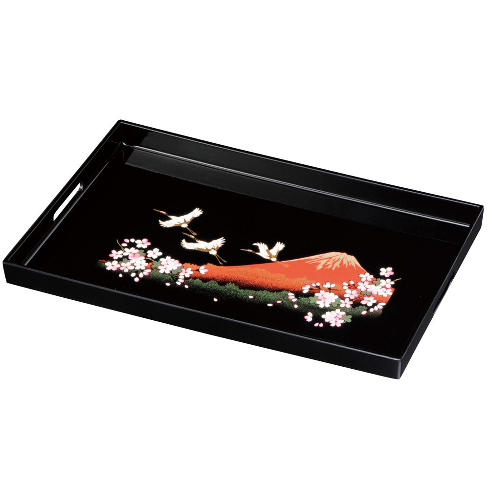 【新品未使用】本製漆器 /紀州漆器 /お盆 トレー /黒/箱入り みよし漆器本舗 紀州塗り お盆 トレー 15寸 45cm幅 長手盆 黒 一富士二