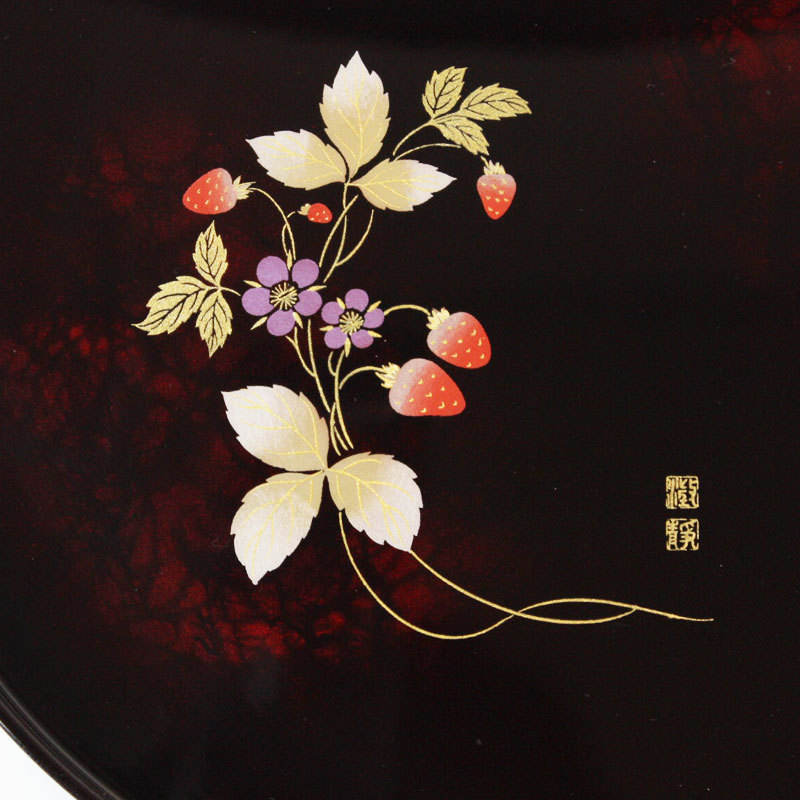 漆塗り 花柄 トレイ みよし漆器本舗 紀州塗り お盆 23.8cm トレー 円 丸型 和風 植物柄