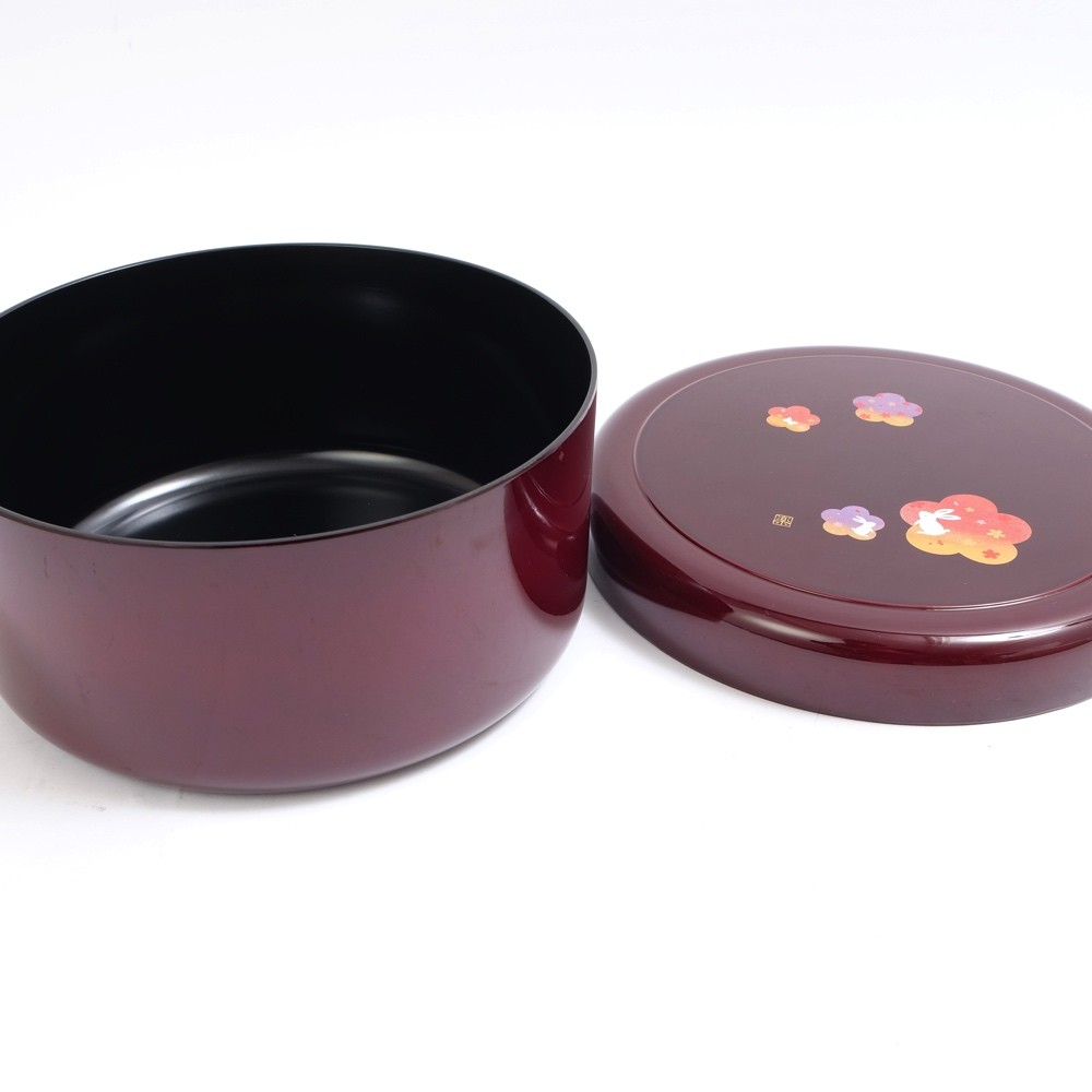 みよし漆器本舗 紀州塗り 8.5寸 小茶櫃 茶びつ 溜 宴うさぎ 26cm