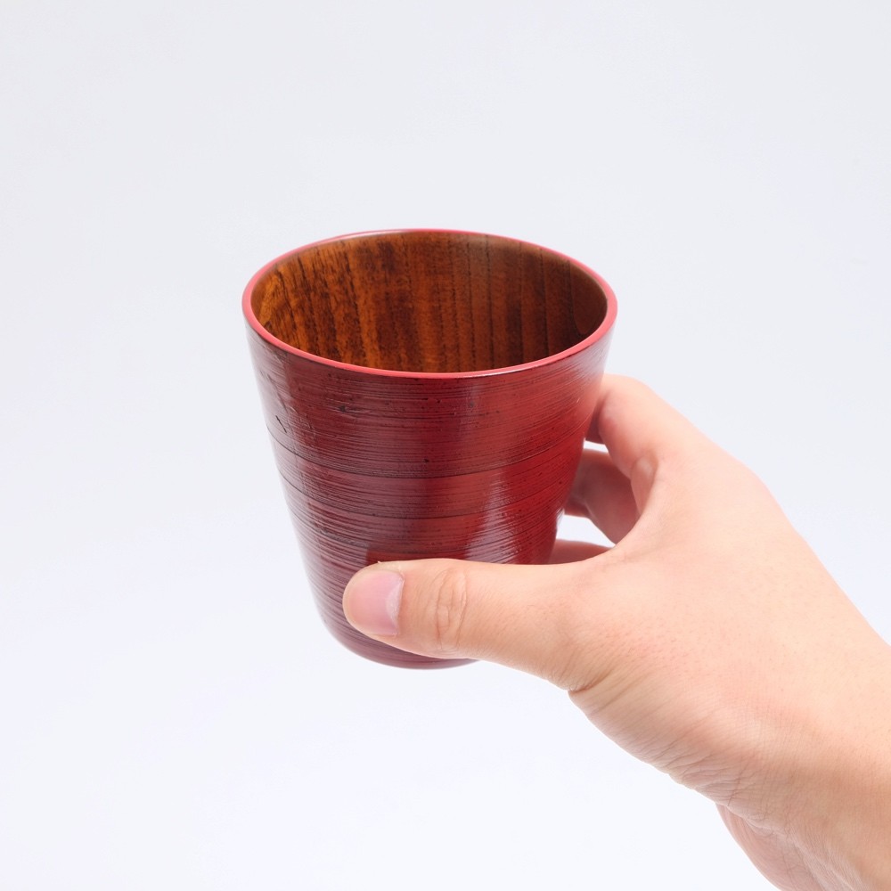 みよし漆器本舗 カップ 天然木製 フリーカップ ライン 根来 漆塗り