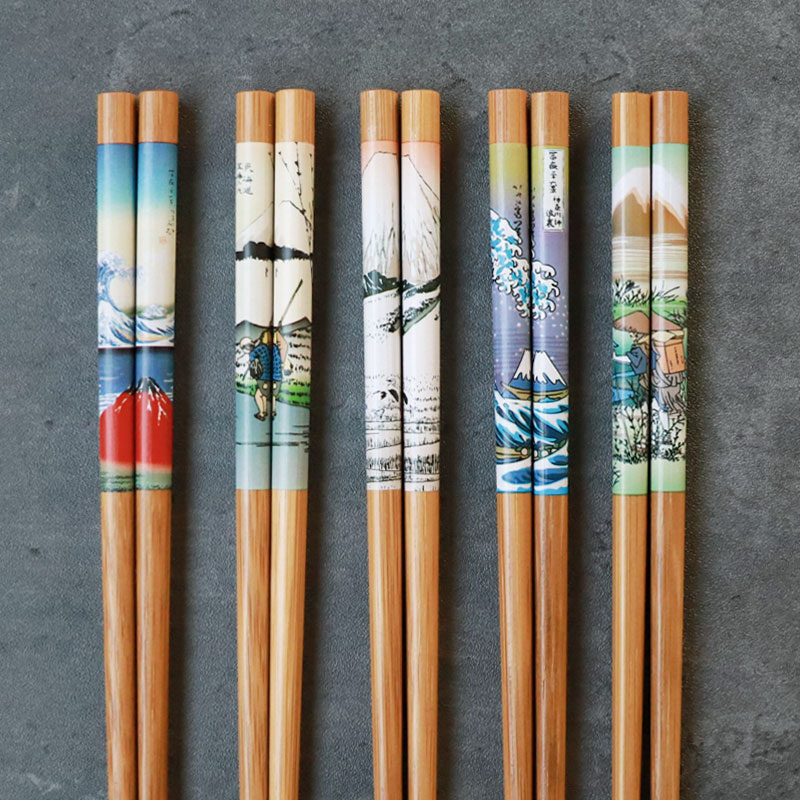 50%OFF お箸セット おはし 5膳セット 竹製 22.5cm 浮世絵 富士山 大人