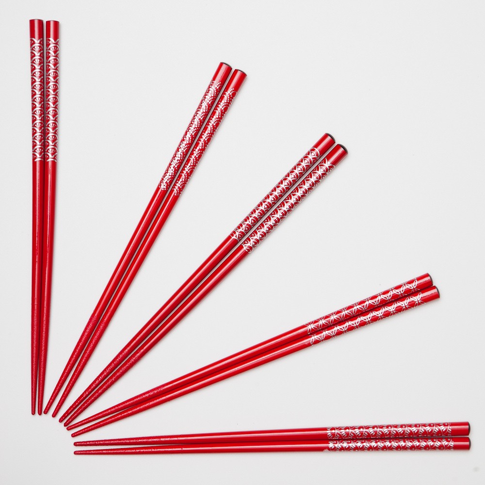 みよし漆器本舗 天然木製 お箸 5膳セット おはし 箸 日本紋様 赤