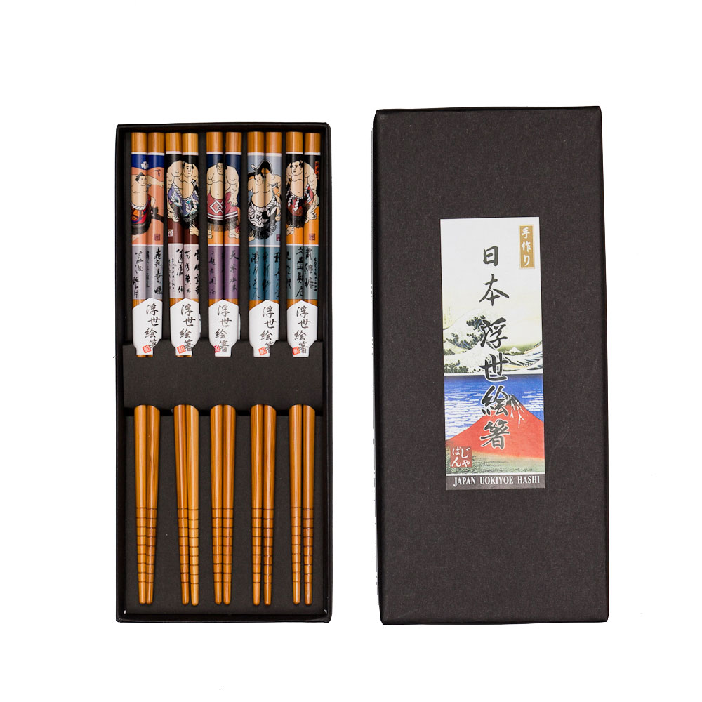 天然竹製 箸 5膳セット 浮世絵相撲絵 ギフトBOX入り お箸 おはし