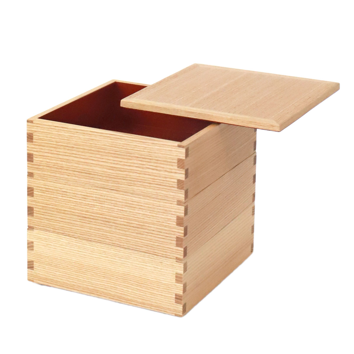 新品 松屋漆器店 白木塗り タモ製5寸三段重内朱 お重 重箱 弁当箱 越前漆器 重箱 三段 5寸 15cm 松屋漆器店 白木塗 タモ 木製 ナチュラル 内