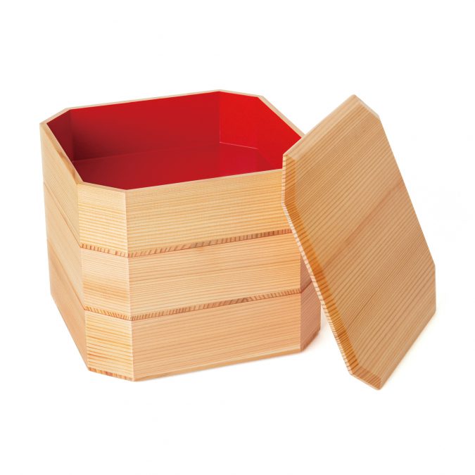 みよし漆器本舗 秋田杉 6.5寸 隅切三段重箱 内朱 大館工芸社 日本製 三