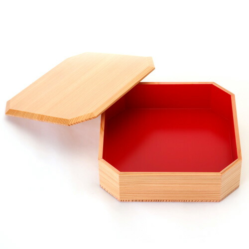 みよし漆器本舗 秋田杉 6.5寸 隅切一ヶ重箱 内朱 大館工芸社 日本製