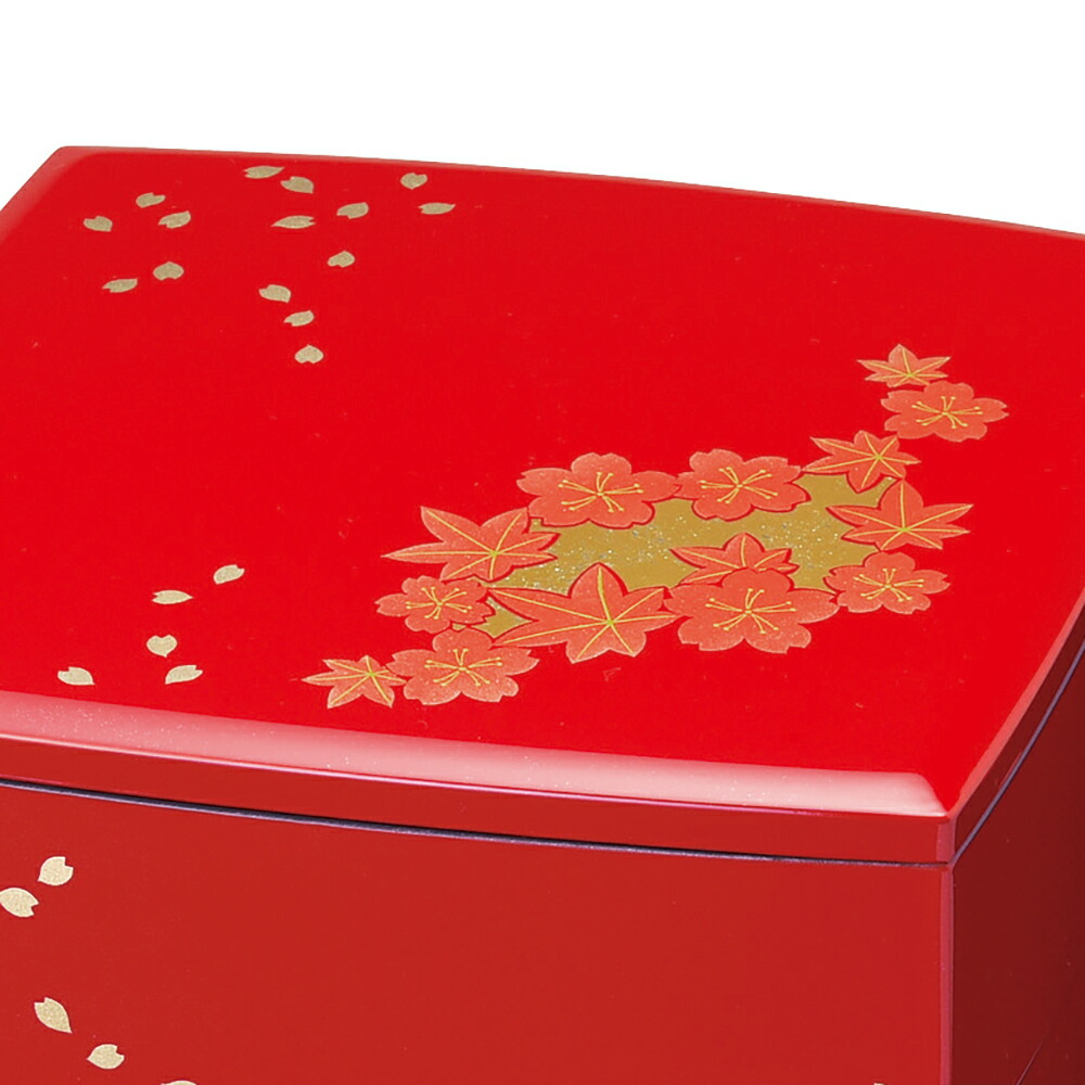 みよし漆器本舗 紀州塗り 6.5寸 胴張三段 重箱 朱 箔春秋 運動会 大型