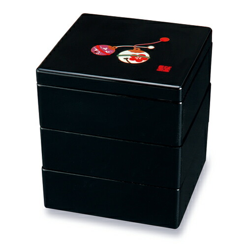 みよし漆器本舗 紀州塗り 4.5寸 姫三段 重箱 黒 鈴 運動会 大型 弁当箱